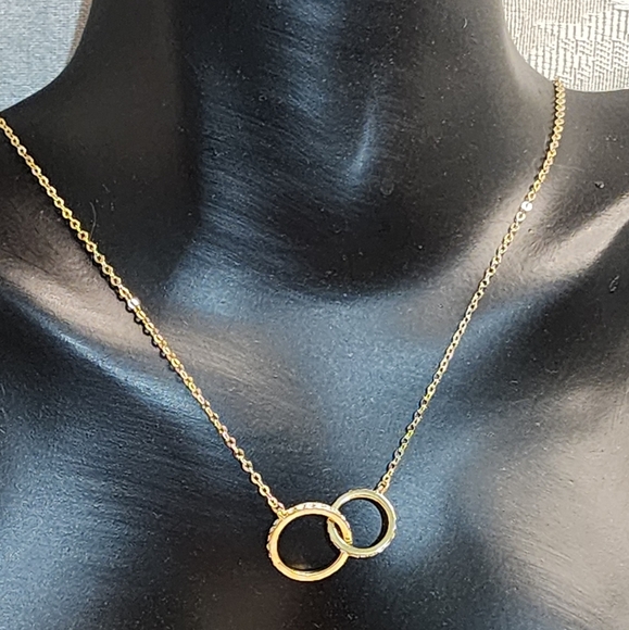 VINTAGE 90s GOLD PLATED ETERNITY RINGS NECKLACE – CRYSTAL ACCENTS, EXCELLENT - Picture 11 of 11